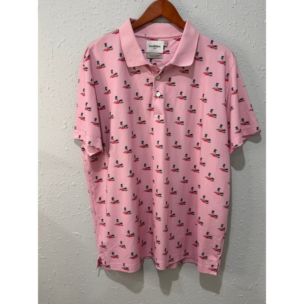Goodfellow & Co Mens XXL Pink Tropical Palm Tree Print Short Sleeve Polo Shirt